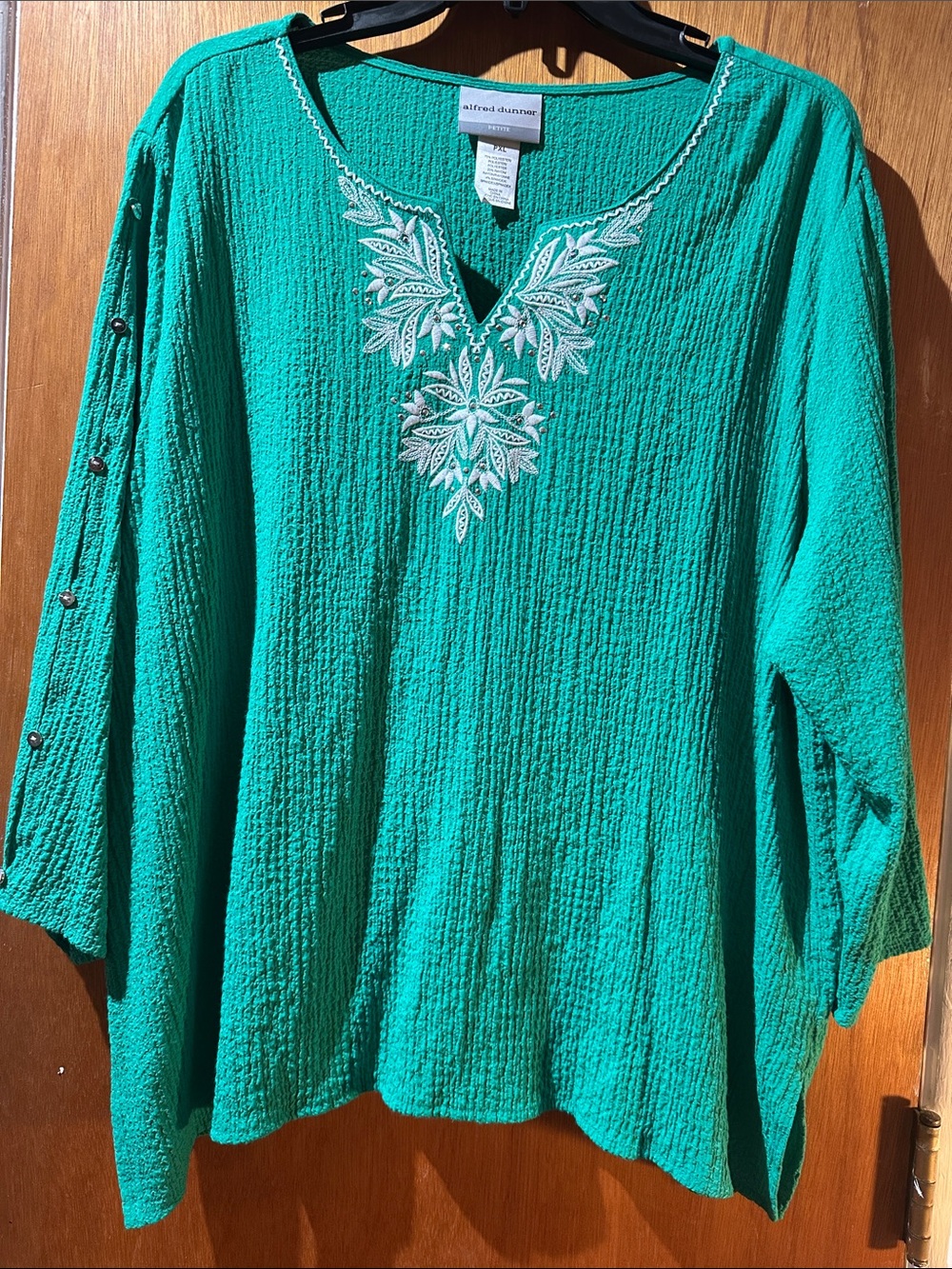 Alfred Dunner Green Embroidered Peasant Tunic